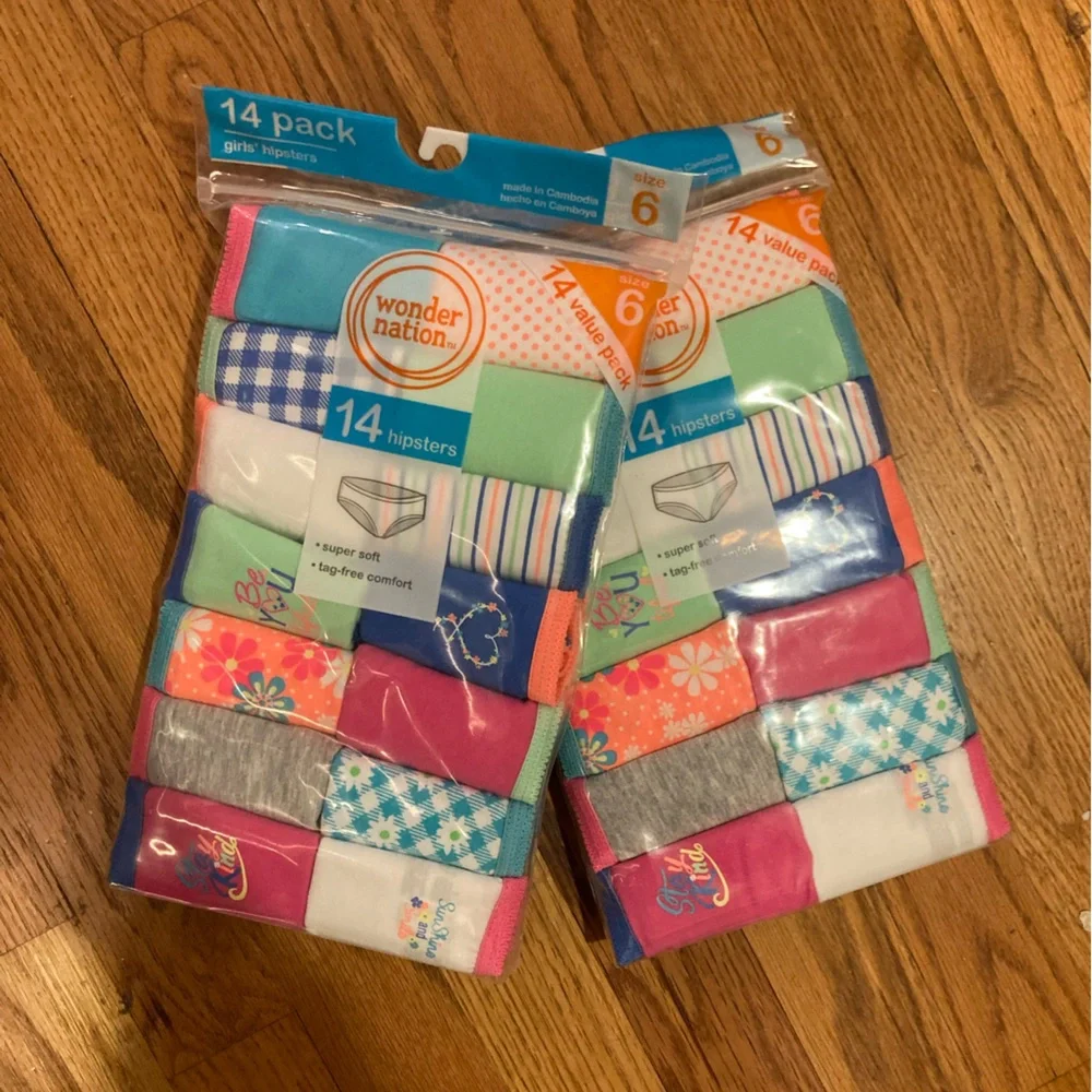 Wonder Nation 14-Pack Girls' Hipsters - Cotton Colorful Assortment Size 6 - NWT